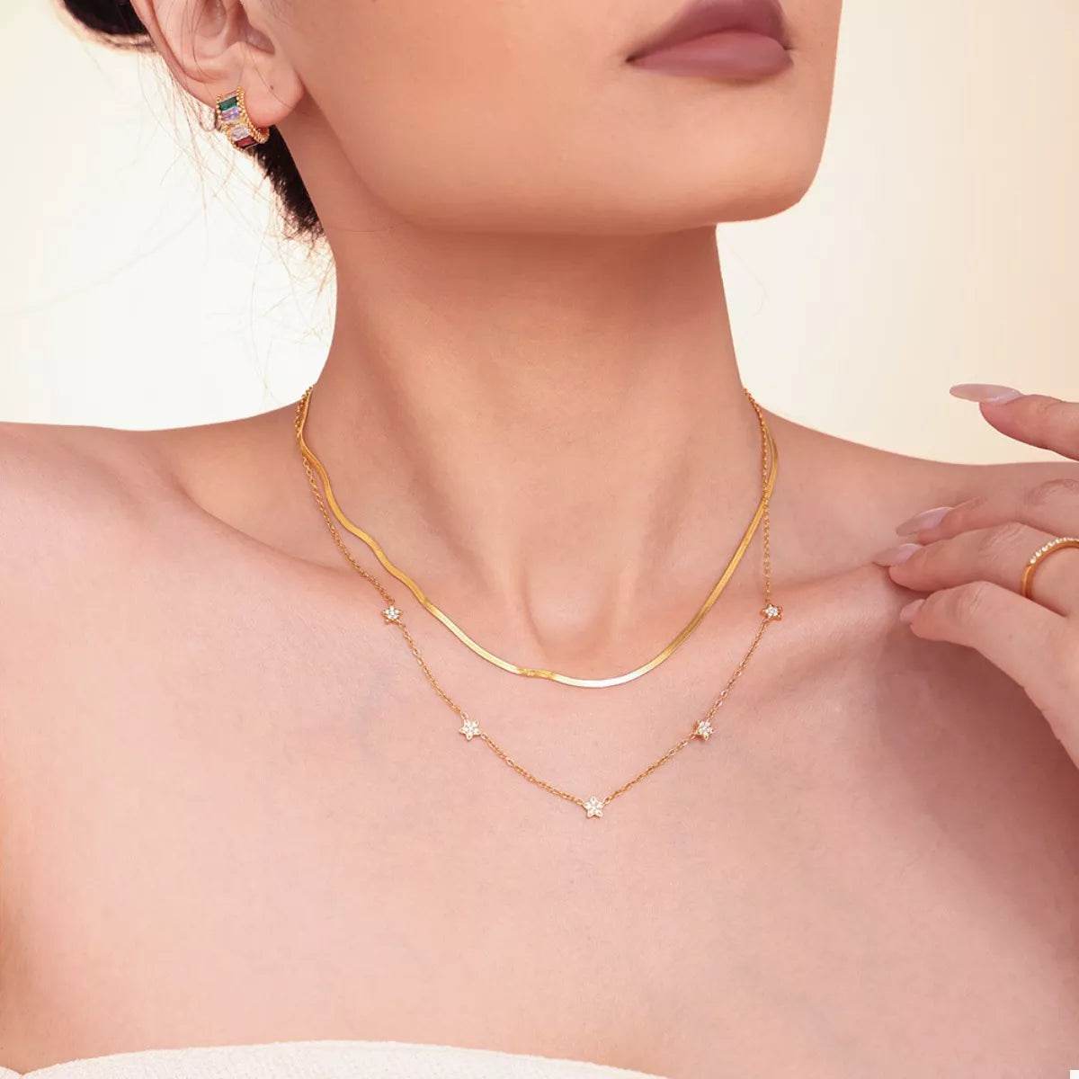 2-Piece 18K Gold-Plated Necklace with Zircon Accents - ELY VESSA LLC