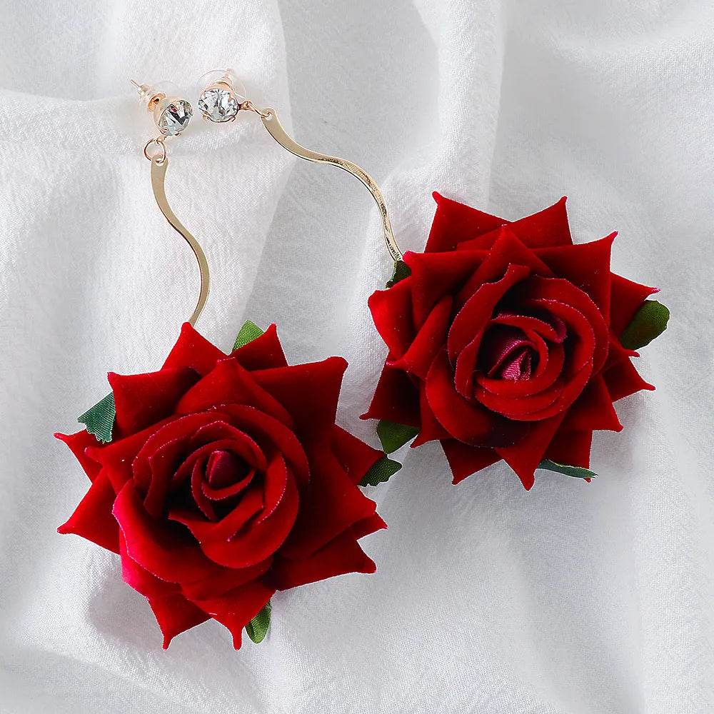 Alloy Rose Dangle Earrings - ELY VESSA LLC