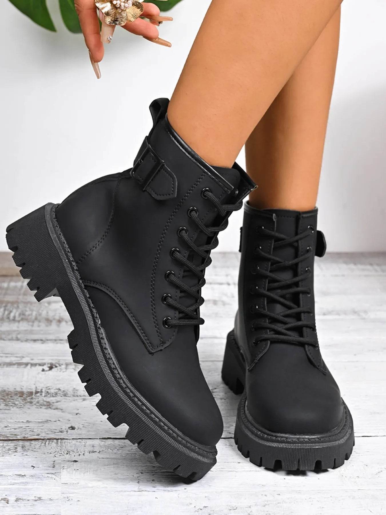 Lace Up Platform Boots - ELY VESSA LLC