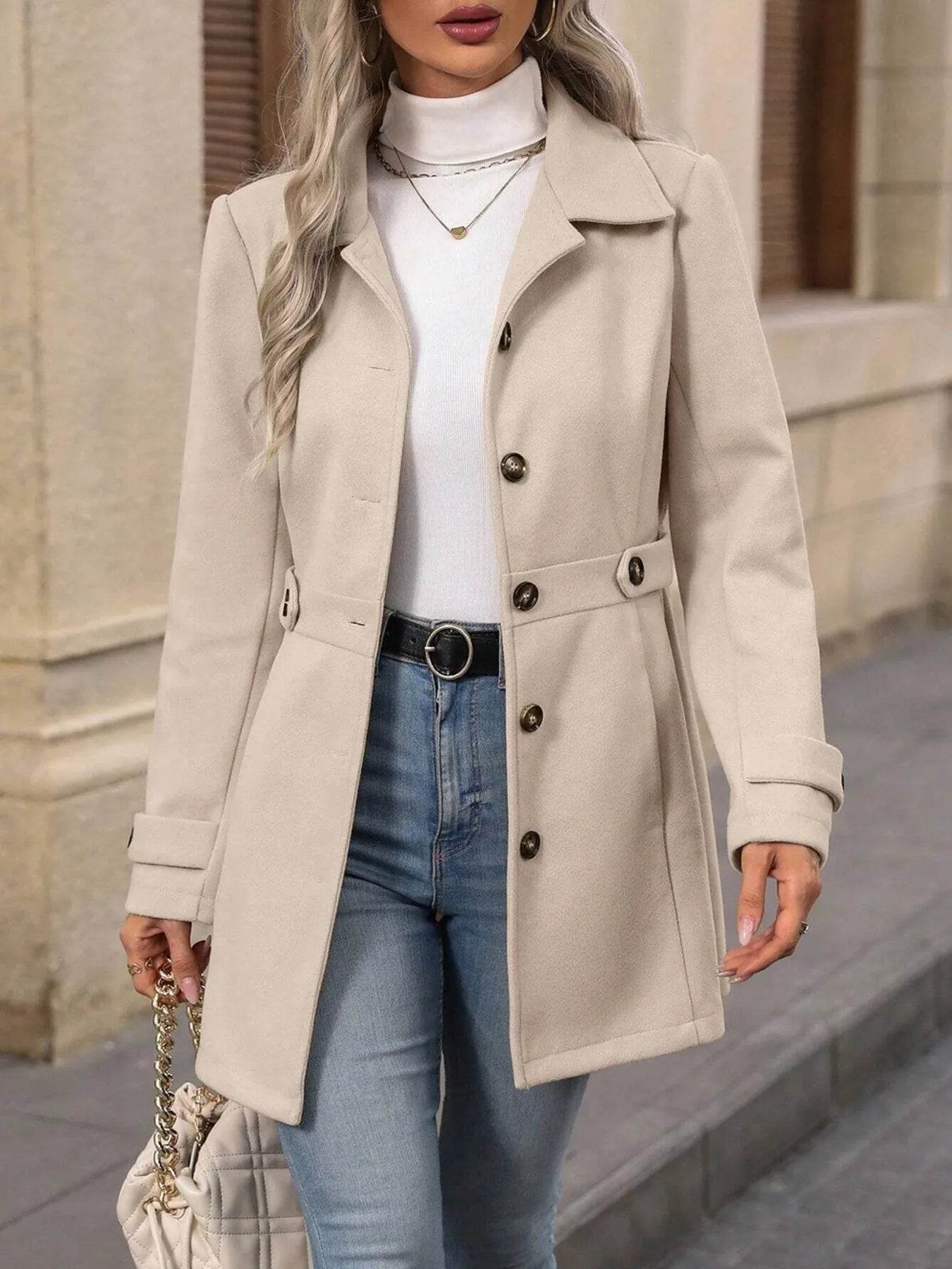 Button Up Long Sleeve Coat - ELY VESSA LLC