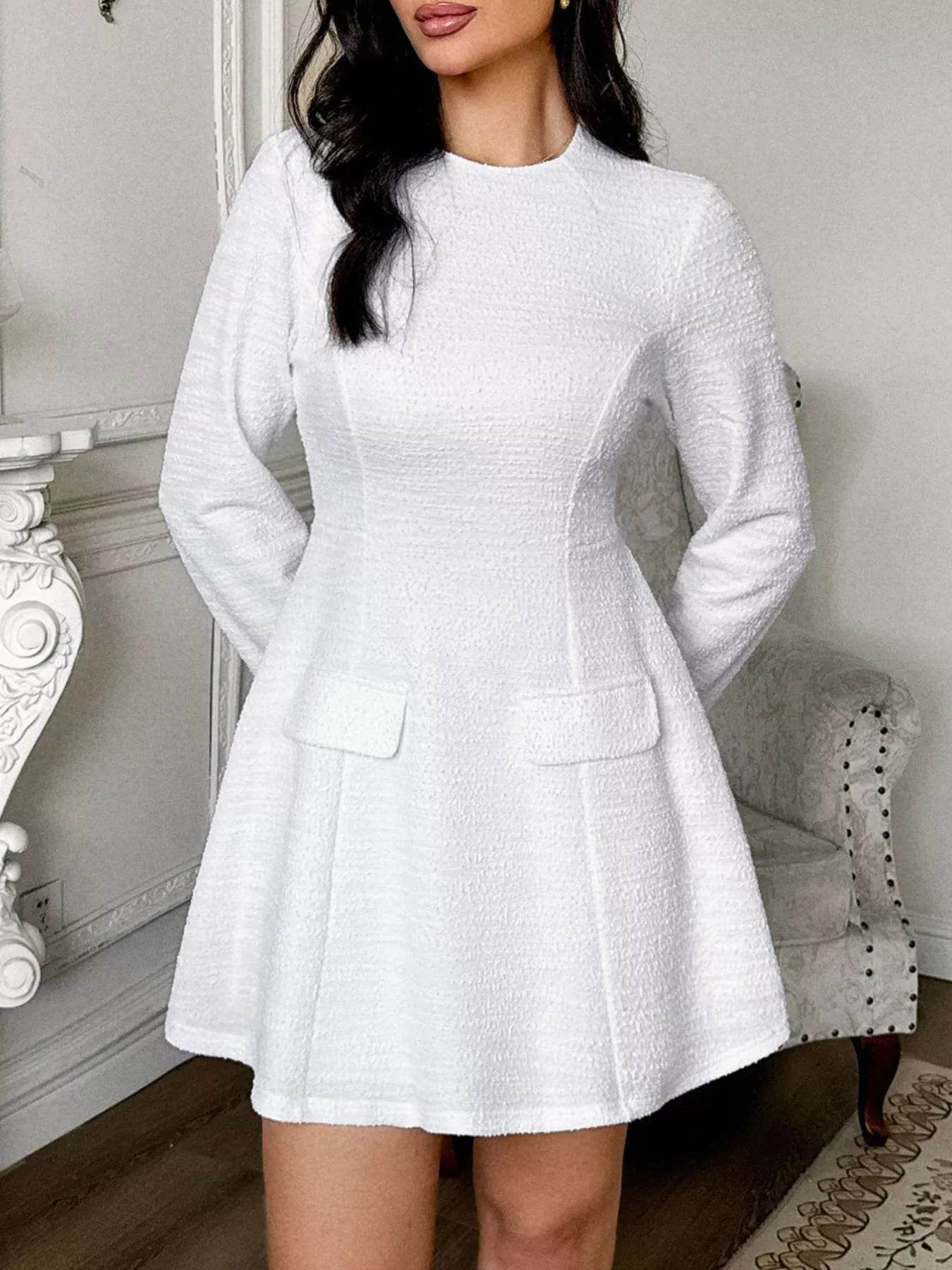 Cutout Back Long Sleeve Mini Dress - ELY VESSA LLC