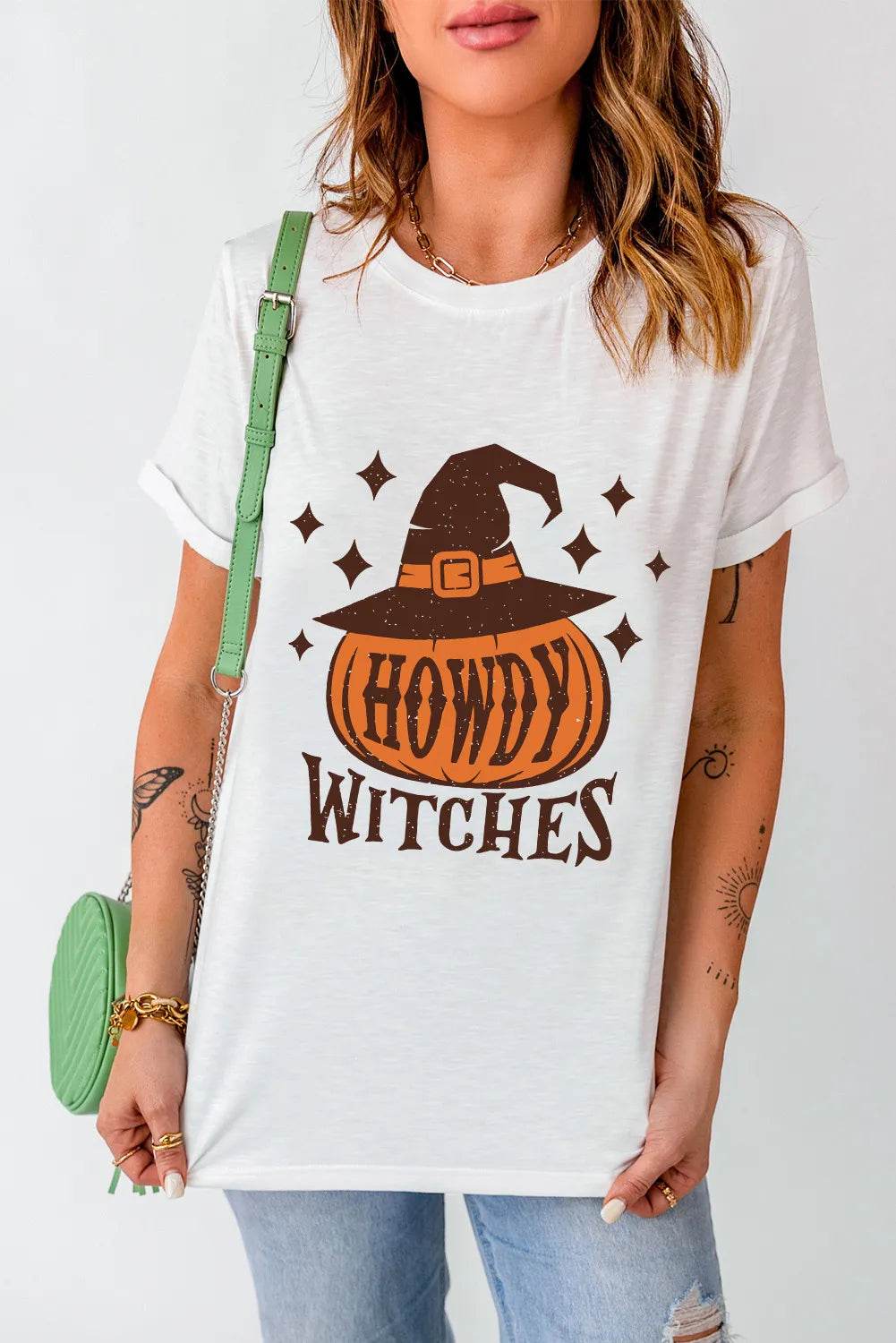 HOWDY WITCHES Round Neck Short Sleeve T-Shirt - ELY VESSA LLC