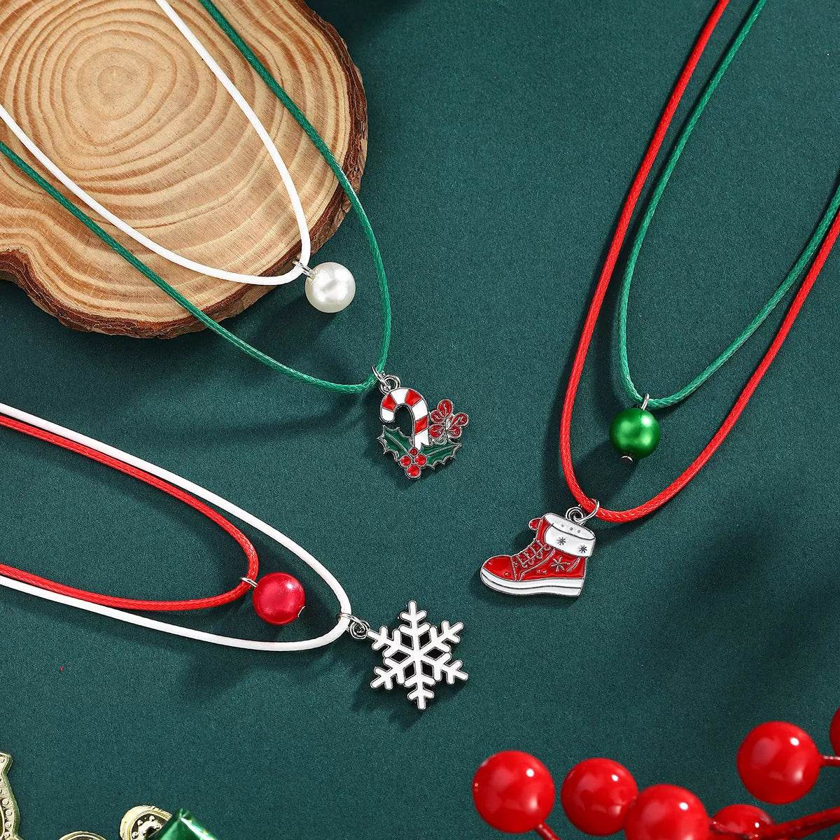 2 Piece Christmas Themed Pendant Necklace - ELY VESSA LLC