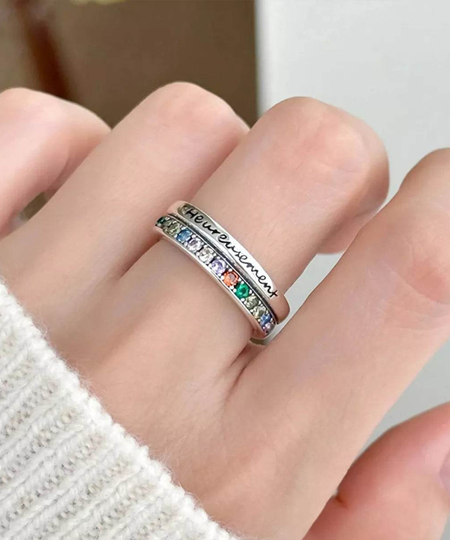 925 Sterling Silver Rhinestone Open Ring - ELY VESSA LLC