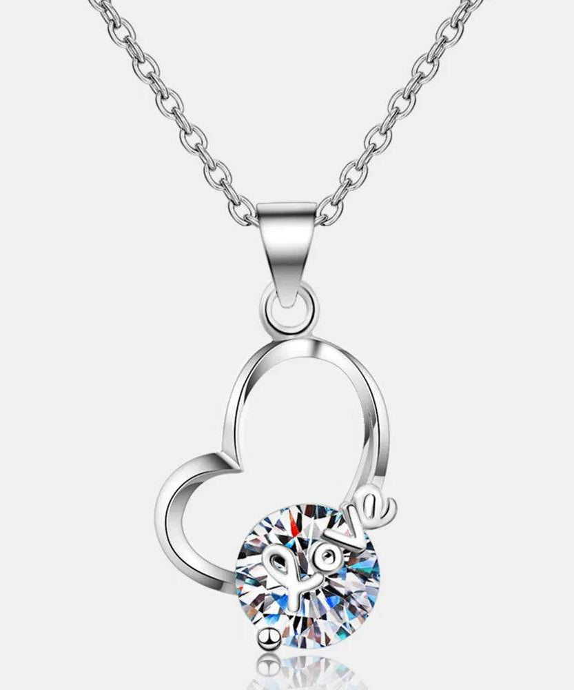 2 Carat Moissanite Heart 925 Sterling Silver Necklace - ELY VESSA LLC