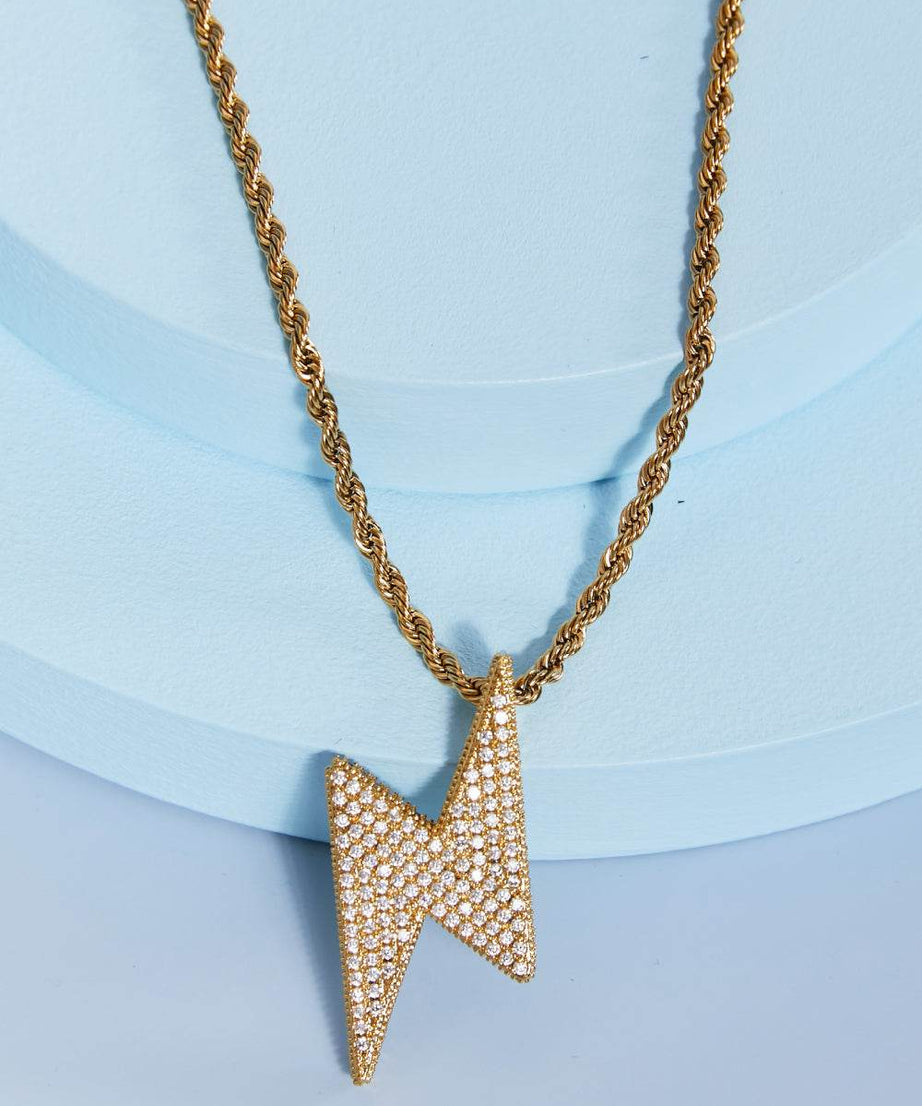 Brass Lightning Pendant Necklace - ELY VESSA LLC