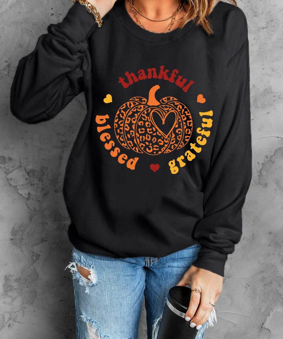 Pumpkin Graphic Long Sleeve Sweatshirt - ELY VESSA LLC