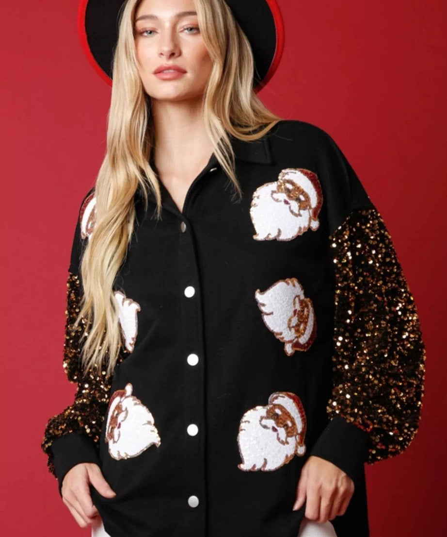 Christmas Santa Sequin Long Sleeve Shirt - ELY VESSA LLC