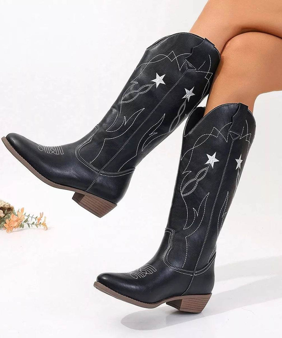 Western Star Embroidered Cowboy Boots - ELY VESSA LLC