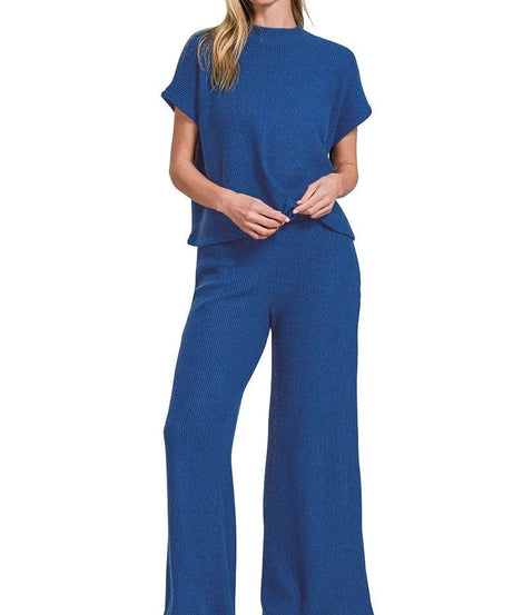 Zenana Sweater Boxy Top & Long Pants Set - ELY VESSA LLC