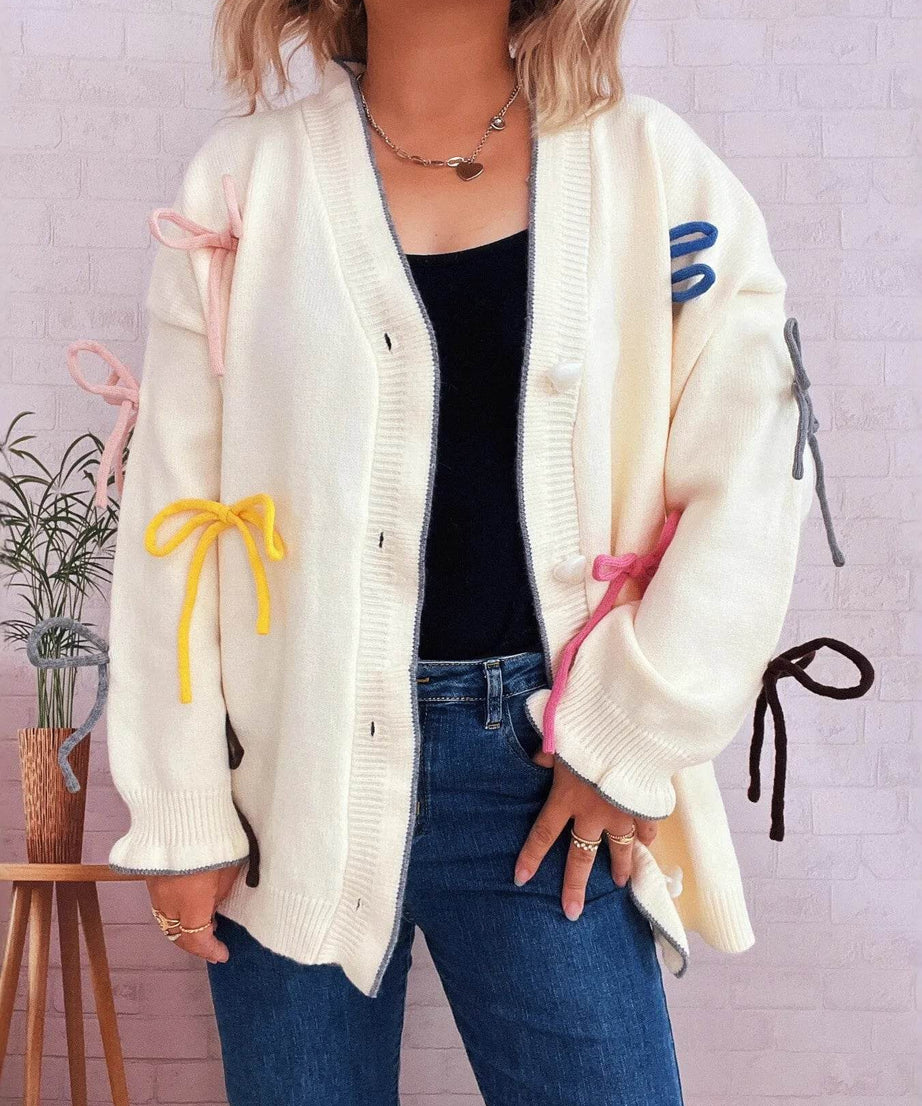 Bow Tie Button Up Cardigan - ELY VESSA LLC