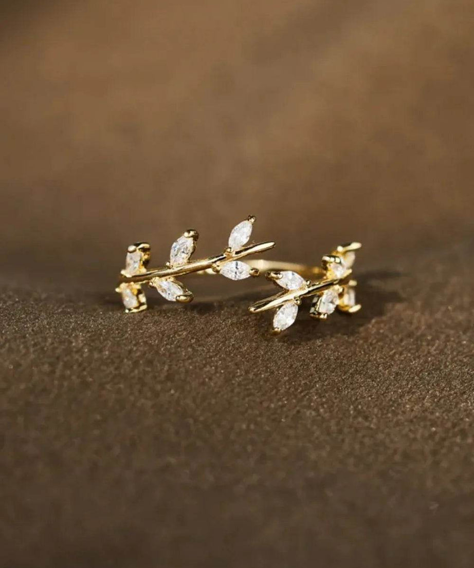 925 Sterling Silver Leaf Open Ring - ELY VESSA LLC
