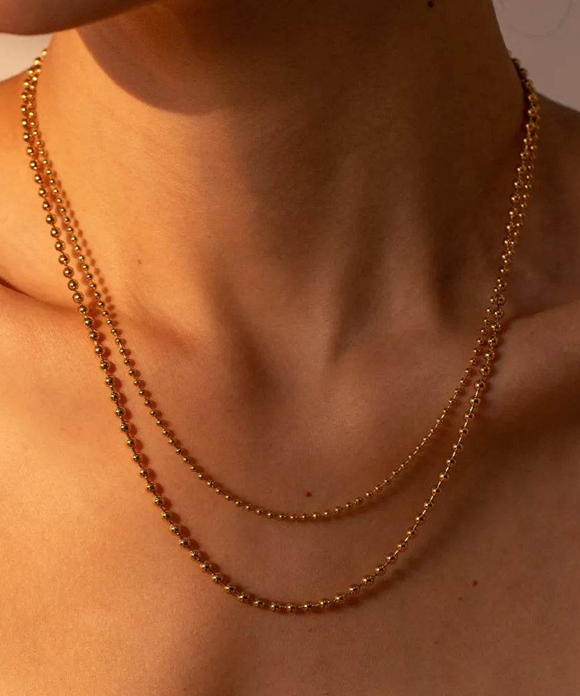 18K Gold-Plated Lobster Closure Bead Necklace - ELY VESSA LLC