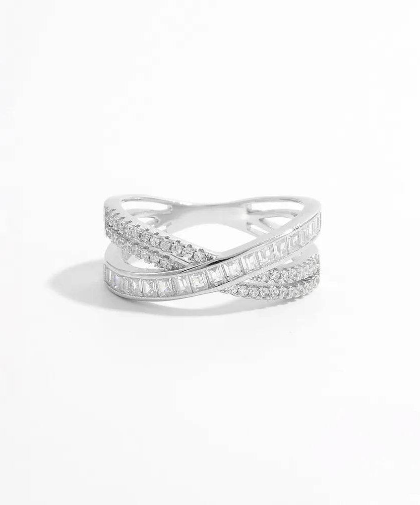 X Shape Inlaid Zircon 925 Sterling Silver Ring - ELY VESSA LLC