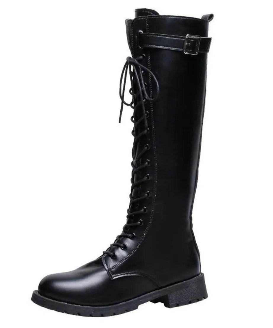 Leather Lace-Up Combat Boots - ELY VESSA LLC