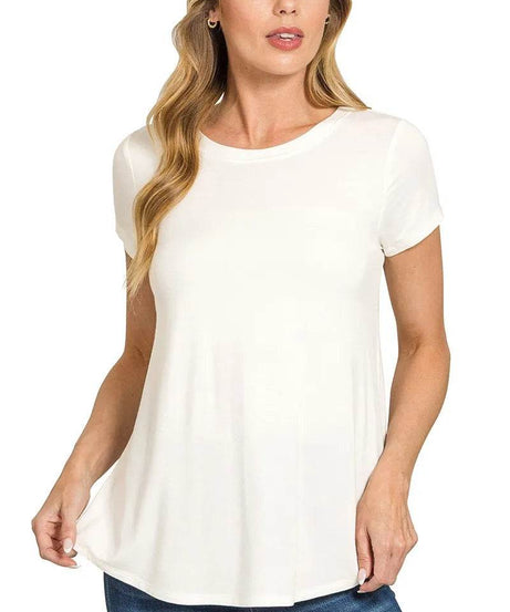 Zenana Flowy Round Hem Rayon Short Sleeve T-Shirt - ELY VESSA LLC