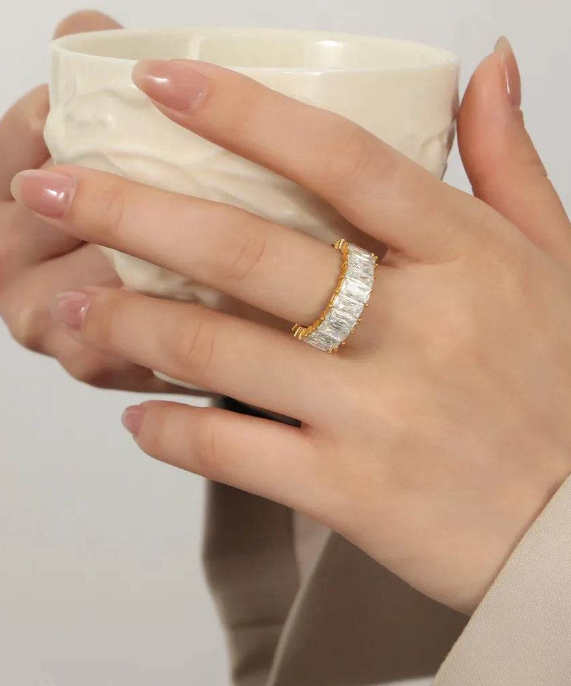 Titanium Steel Inlaid Zircon Ring - ELY VESSA LLC
