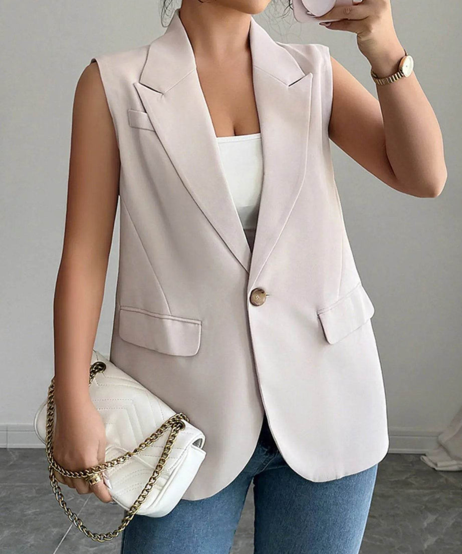 One Button Sleeveless Blazer - ELY VESSA LLC