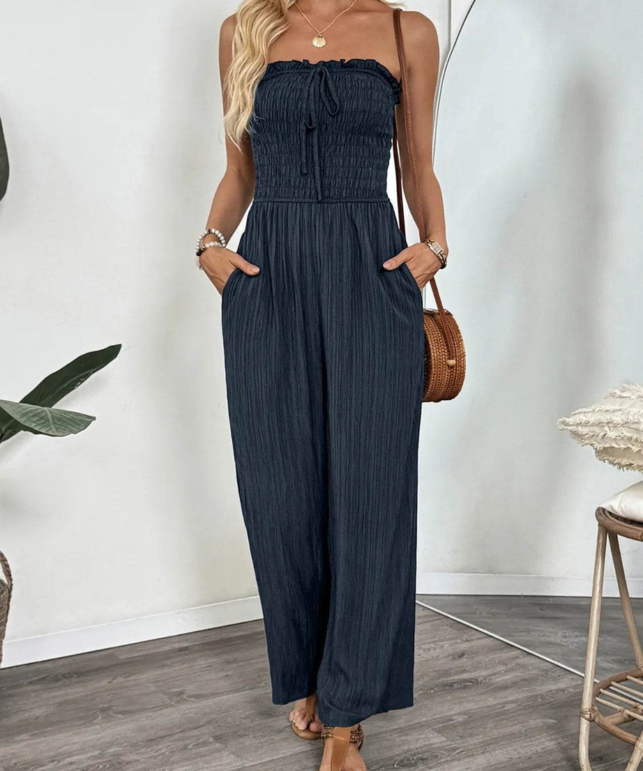 Smocked Tube Wide Leg Jumpsuit - ELY VESSA LLC