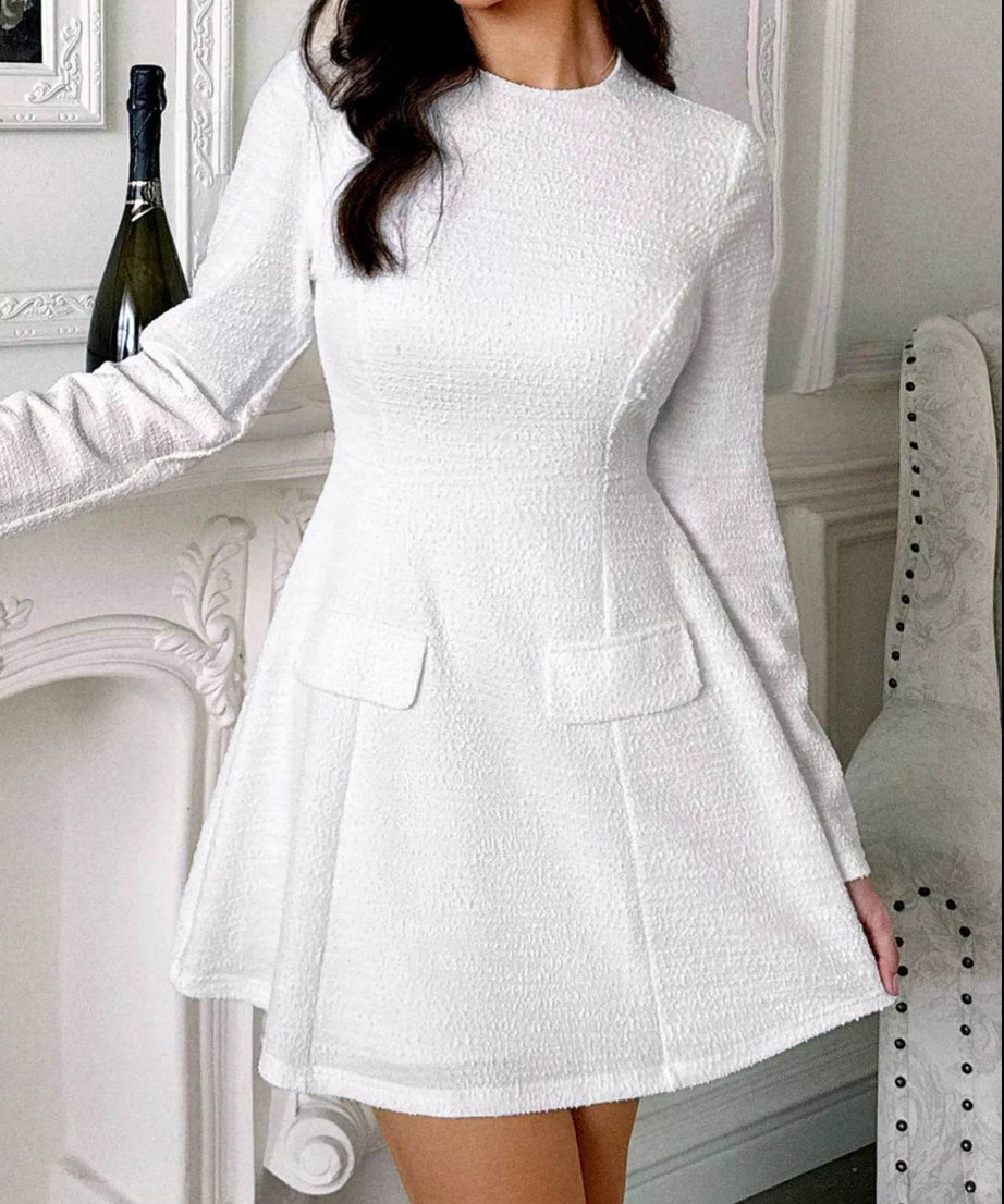 Cutout Back Long Sleeve Mini Dress - ELY VESSA LLC