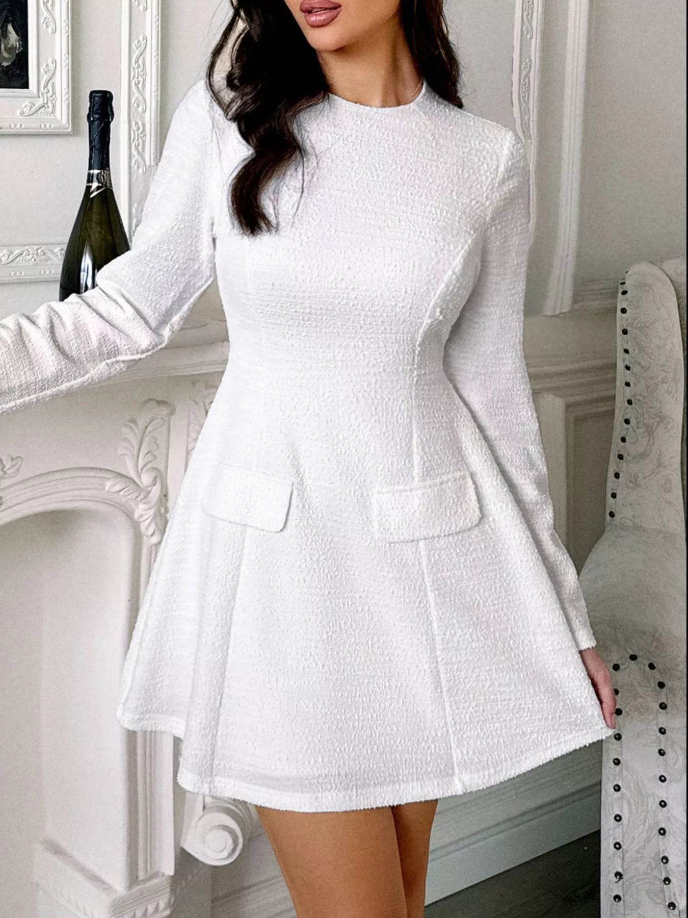 Cutout Back Long Sleeve Mini Dress - ELY VESSA LLC
