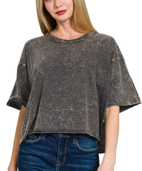 Zenana Acid Crinkle-Washed Oversized T-Shirt - ELY VESSA LLC
