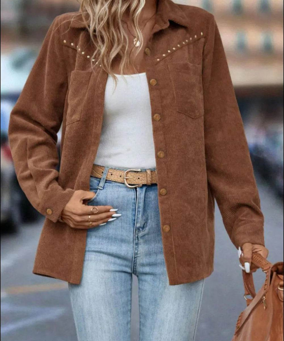 Button Down Long Sleeve Shacket - ELY VESSA LLC