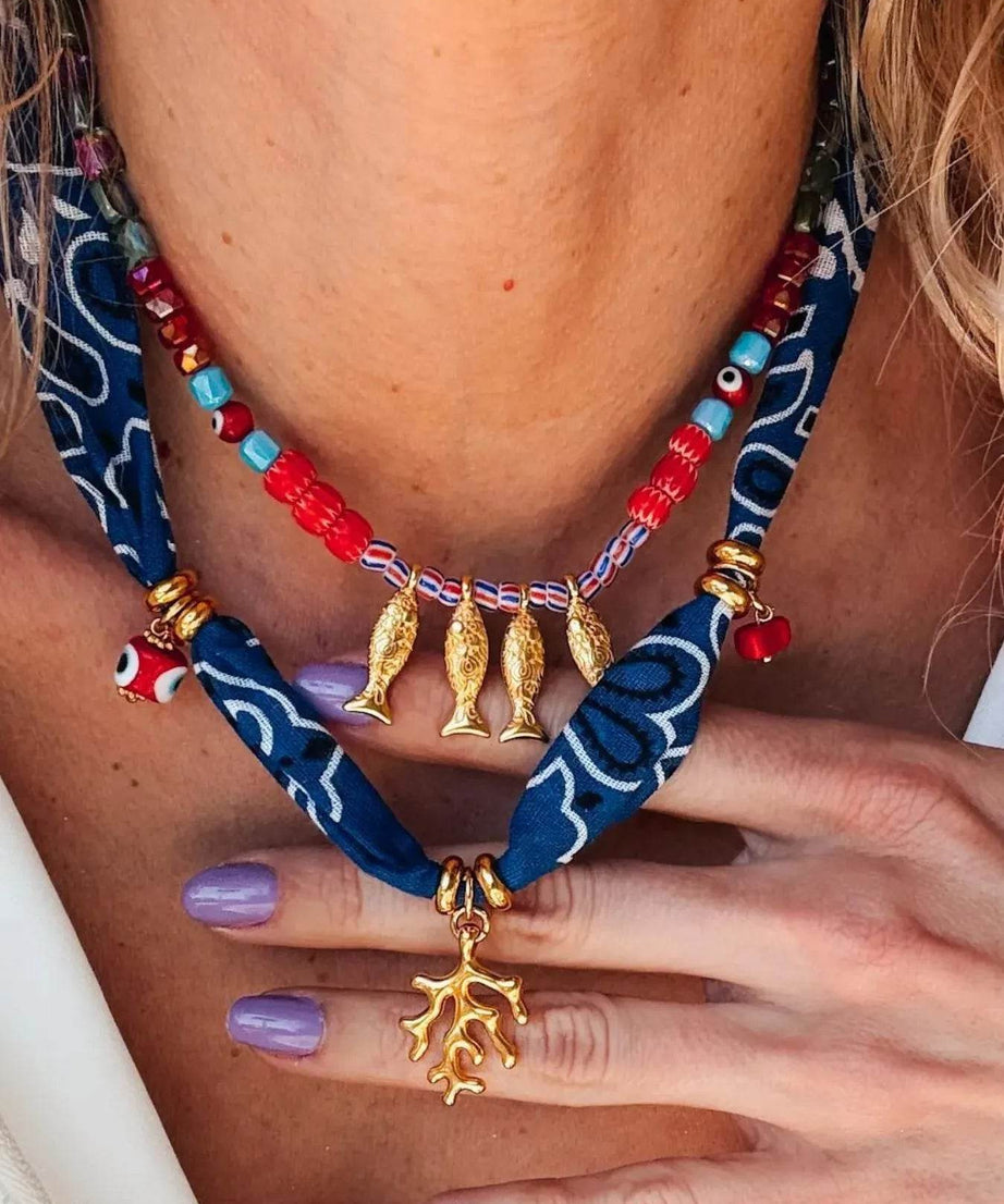 2-Piece Coral and Fish Pendant Necklace - ELY VESSA LLC