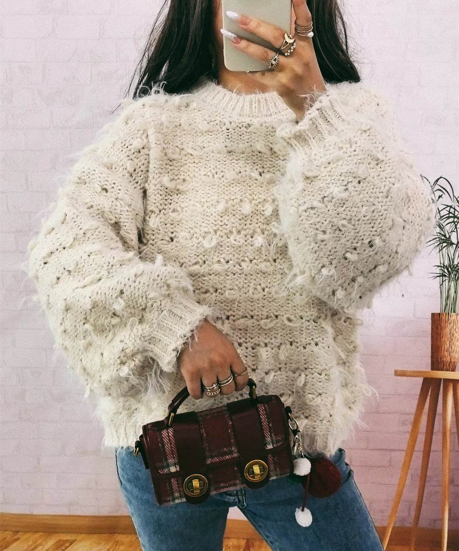 Chunky Round Neck Long Sleeve Sweater - ELY VESSA LLC