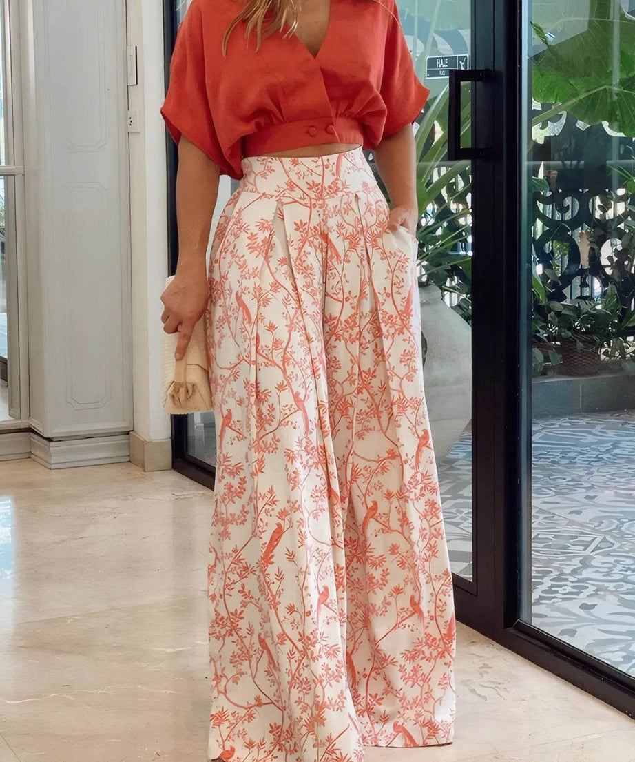 Surplice Top and High Waist Pants Set - ELY VESSA LLC
