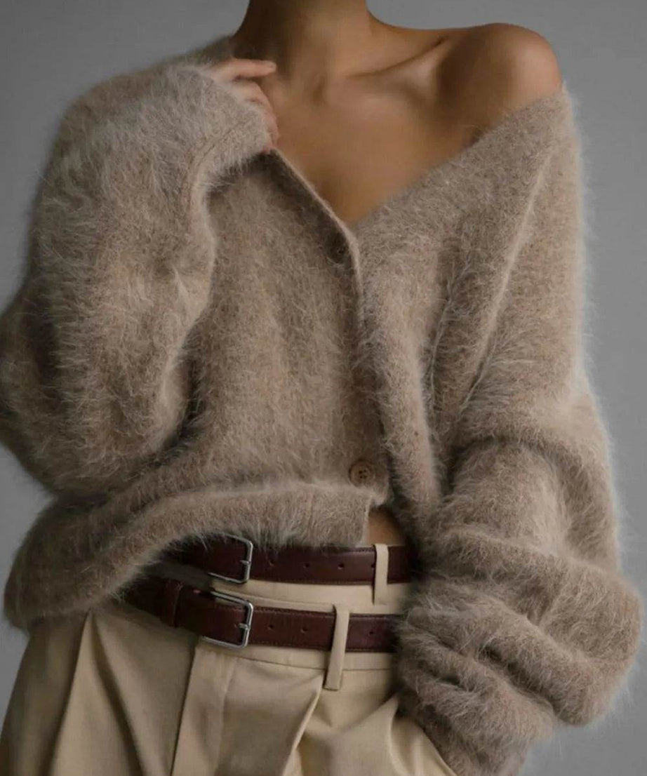 Fuzzy Button Down Long Sleeve Cardigan - ELY VESSA LLC
