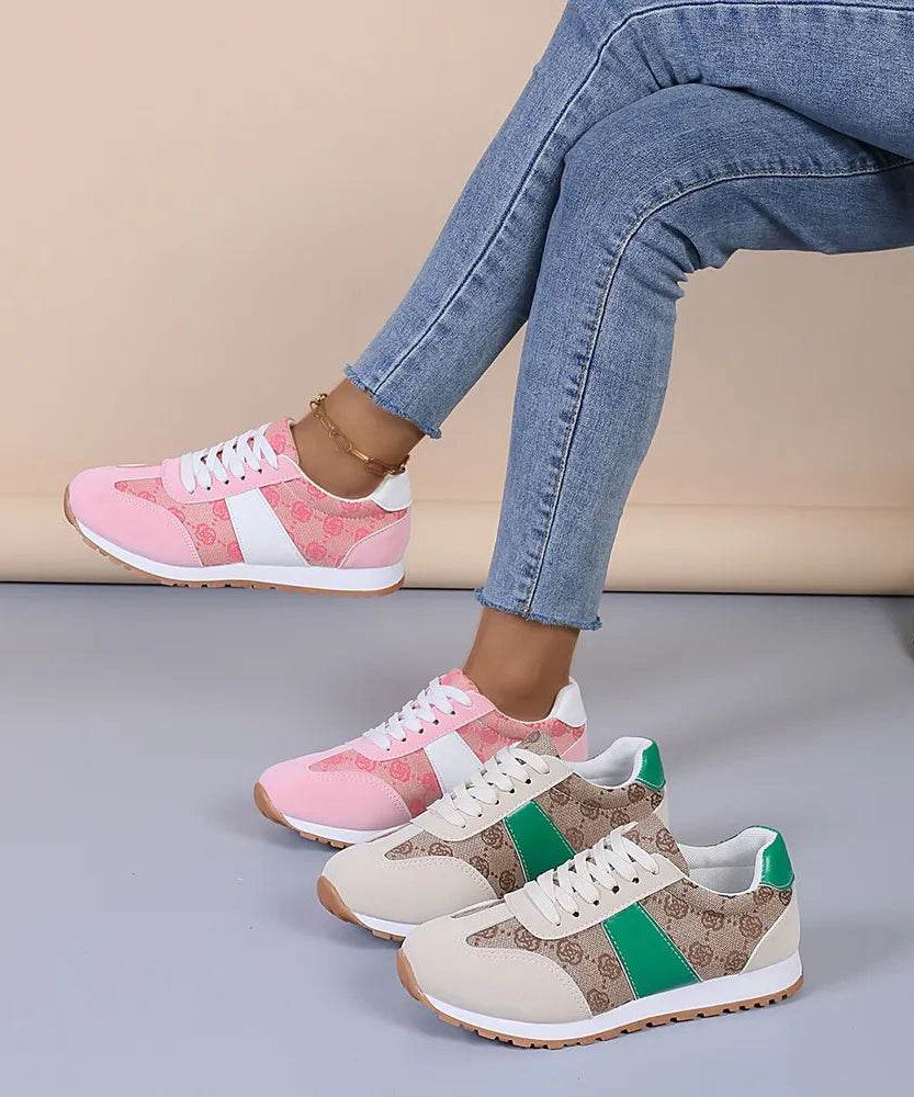 Contrast Round Toe Flat Sneakers - ELY VESSA LLC
