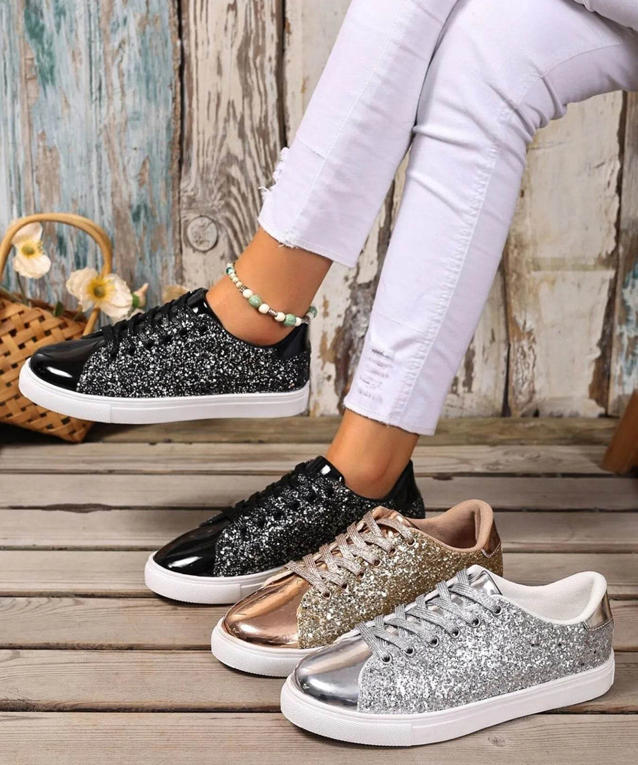 Sequin Lace Up Sneakers - ELY VESSA LLC