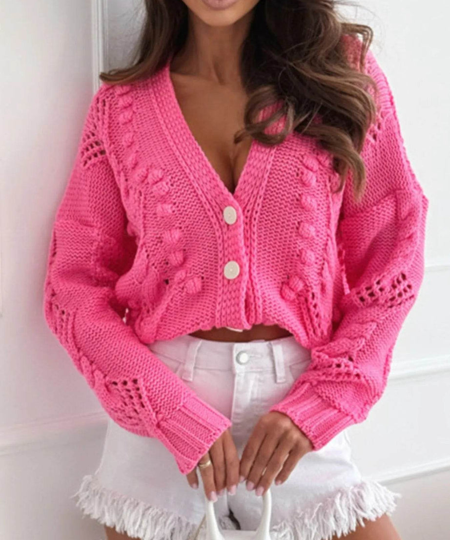 Button Up V-Neck Cardigan - ELY VESSA LLC