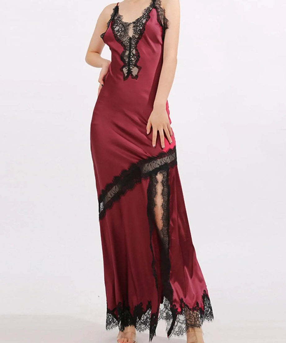 Slit Lace Detail Maxi Cami Dress - ELY VESSA LLC