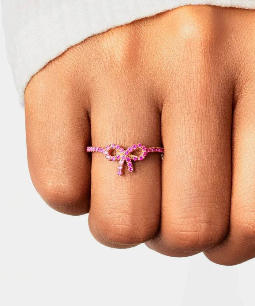 925 Sterling Silver Inlaid Zircon Bow Ring - ELY VESSA LLC