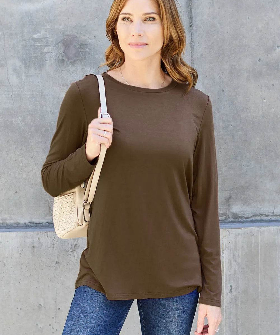 Basic Bae Full Size Round Neck Long Sleeve Top - ELY VESSA LLC