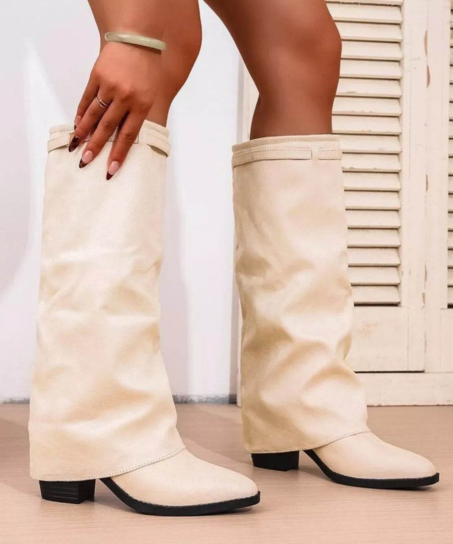 Point Toe Block Heels Boots - ELY VESSA LLC