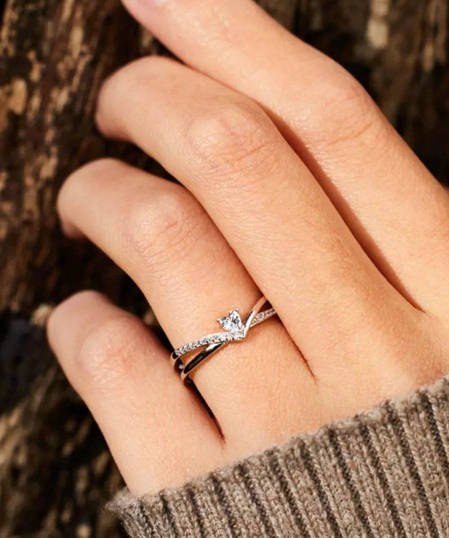 925 Sterling silver Inlaid Zircon Heart Open Ring - ELY VESSA LLC
