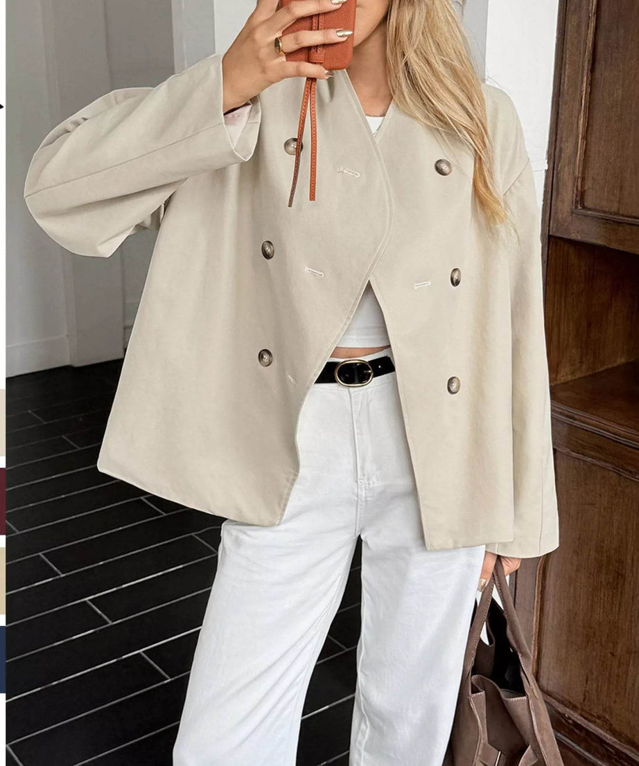 Double-Breasted Long Sleeve Jacket - ELY VESSA LLC