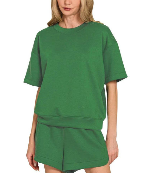 Zenana Scuba Short Sleeve Top & Shorts Set - ELY VESSA LLC