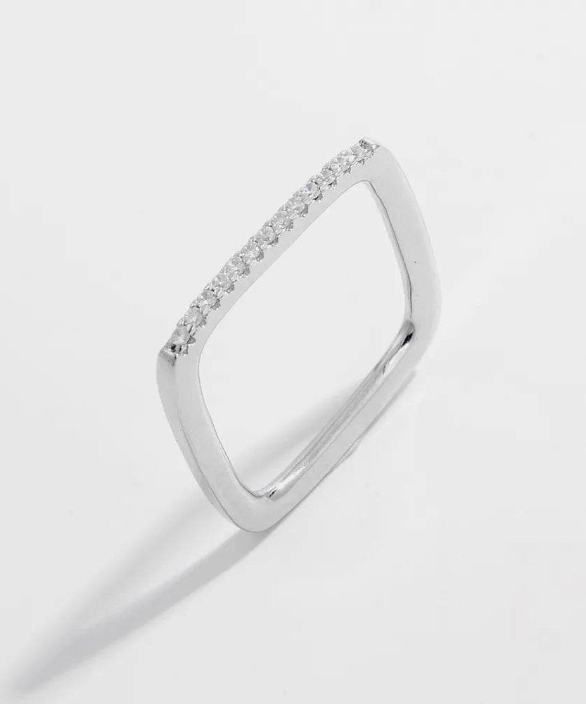 925 Sterling Silver Zircon Square Ring - ELY VESSA LLC