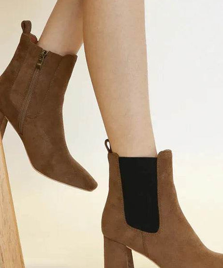 Beast Fashion Faux Suede Block Heel Chelsea Boots with Elastic Side Panel - ELY VESSA LLC