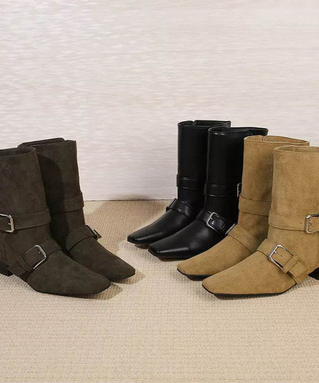 Square Toe Block Heels Boots - ELY VESSA LLC