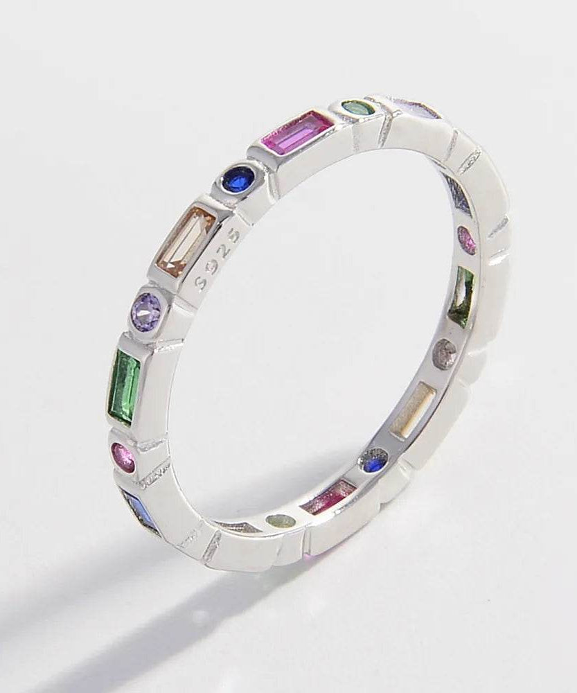 925 Sterling Silver Inlaid Zircon Ring - ELY VESSA LLC