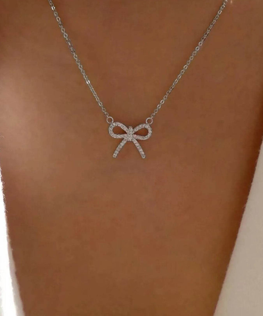 Zircon Bow Pendant Necklace - ELY VESSA LLC