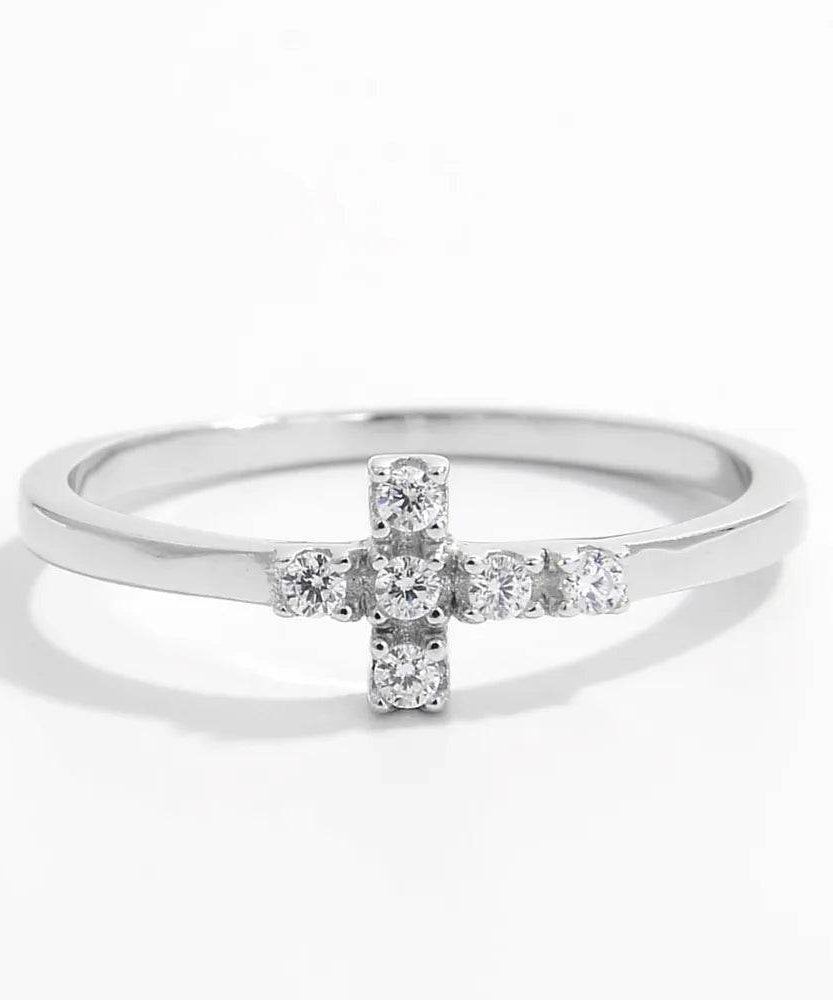 925 Sterling Silver Zircon Cross Ring - ELY VESSA LLC