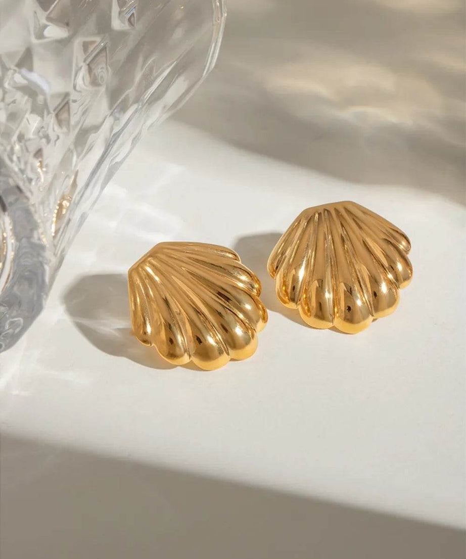 18K Gold-Plated Stainless Steel Shell Stud Earrings - ELY VESSA LLC