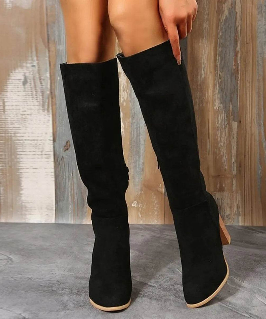 Point Toe Block Heels Boots - ELY VESSA LLC