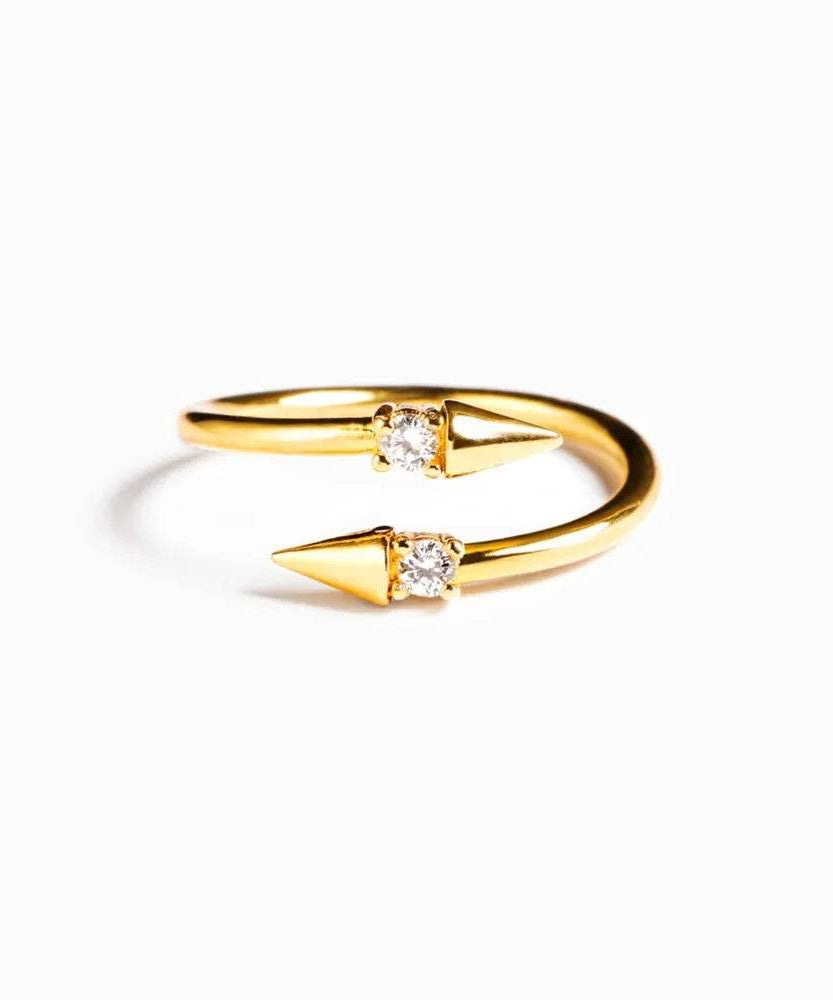 925 Sterling Silver Inlaid Zircon Bypass Ring - ELY VESSA LLC